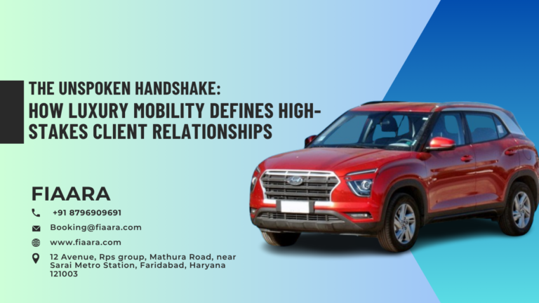 Executive client working in Fiaara luxury car backseat