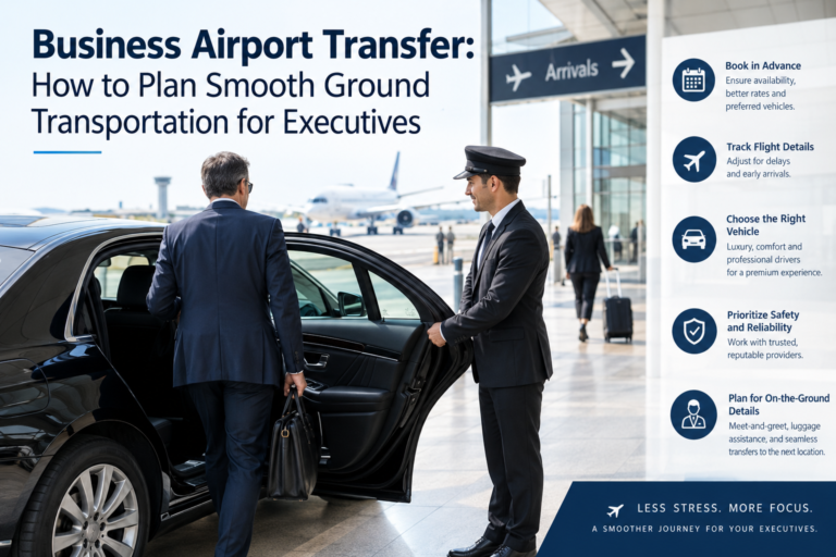 Business traveller arriving at an airport for a professionally coordinated transfer